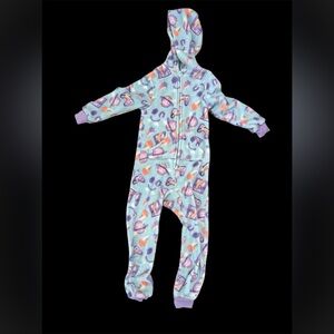 Girls Cat & Jack Open Foot Hooded Fleece Zip-Up Pajamas Video Game Print Sz XS 4